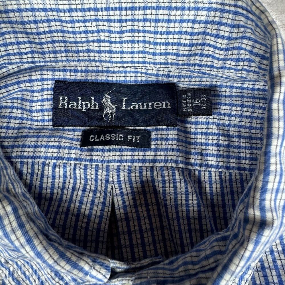Ralph Lauren Shirt Mens 16 32/33 Classic Fit Button‎ Blue Gingham Long Sleeve - Picture 4 of 7